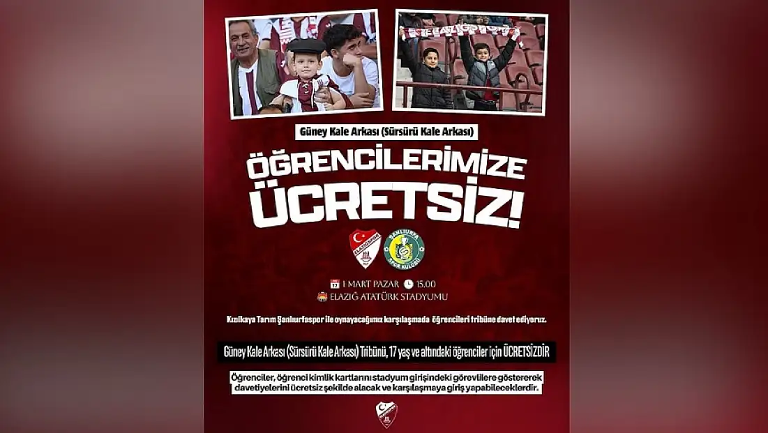 Elazığspor’dan Genç Taraftarlara Ücretsiz Tribün Müjdesi