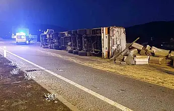 Bingöl'de saman yüklü kamyon devrildi