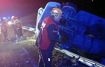 Elazığ'da bariyerlere çarpan kamyon devrildi: 1 yaralı