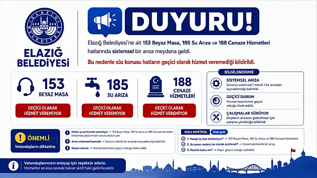 Elazığ Belediyesi'nden önemli duyuru