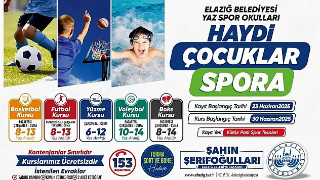 Elazığ Belediyesi ücretsiz yaz spor kursları başlıyor