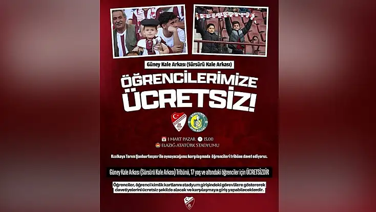 Elazığspor’dan Genç Taraftarlara Ücretsiz Tribün Müjdesi