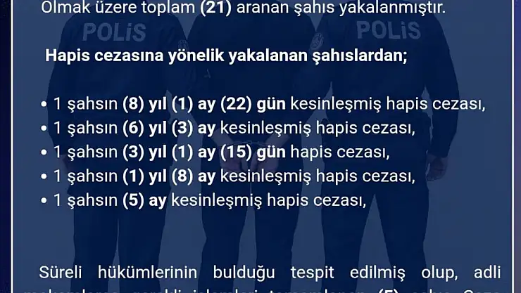 Bingöl'de aranan 21 şüpheli yakalandı