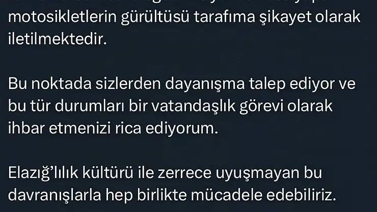Elazığ Valisi Hatipoğlu'ndan vatandaşlara çağrı