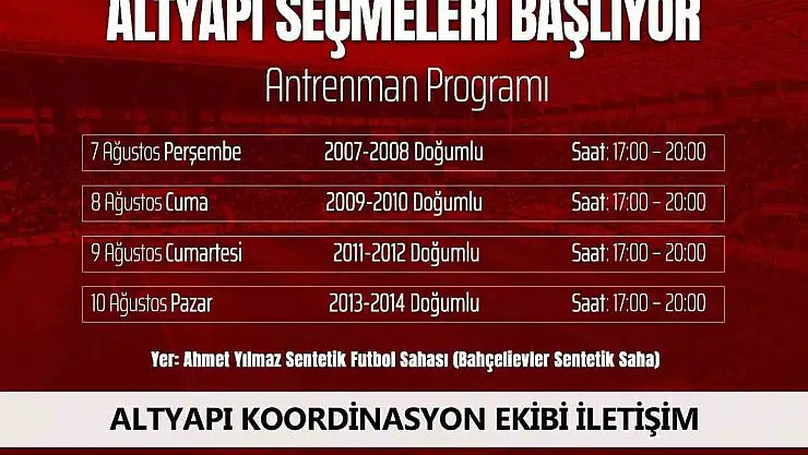 Elazığspor altyapı seçmeleri başlıyor