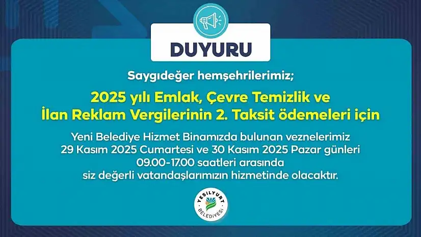 Yeşilyurt Belediye vezneleri, hafta sonu hizmet verecek