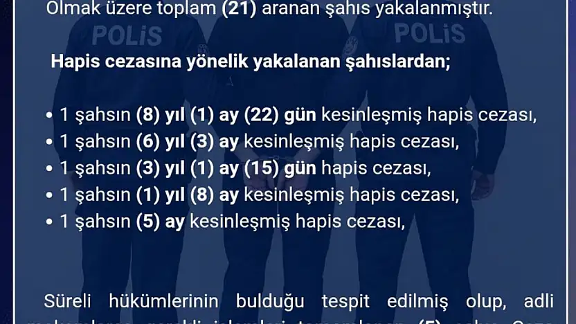Bingöl'de aranan 21 şüpheli yakalandı