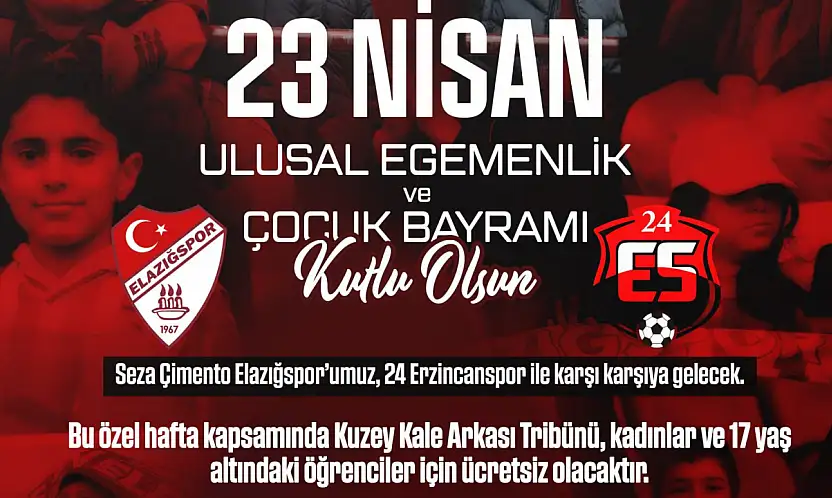 Elazığspor'dan 23 Nisan'a Anlamlı Jest: Kadın ve Öğrencilere Ücretsiz Tribün
