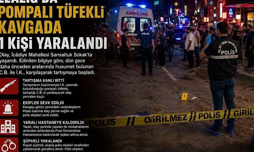 Elazığ'da iki kişi arasında çıkan pompalı tüfekli kavgada 1 kişi yaralandı..